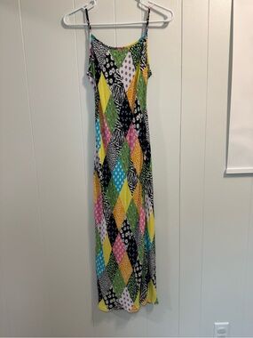 RIXO Multicolor Patchwork Spaghetti-Strap Maxi Dress Size XS